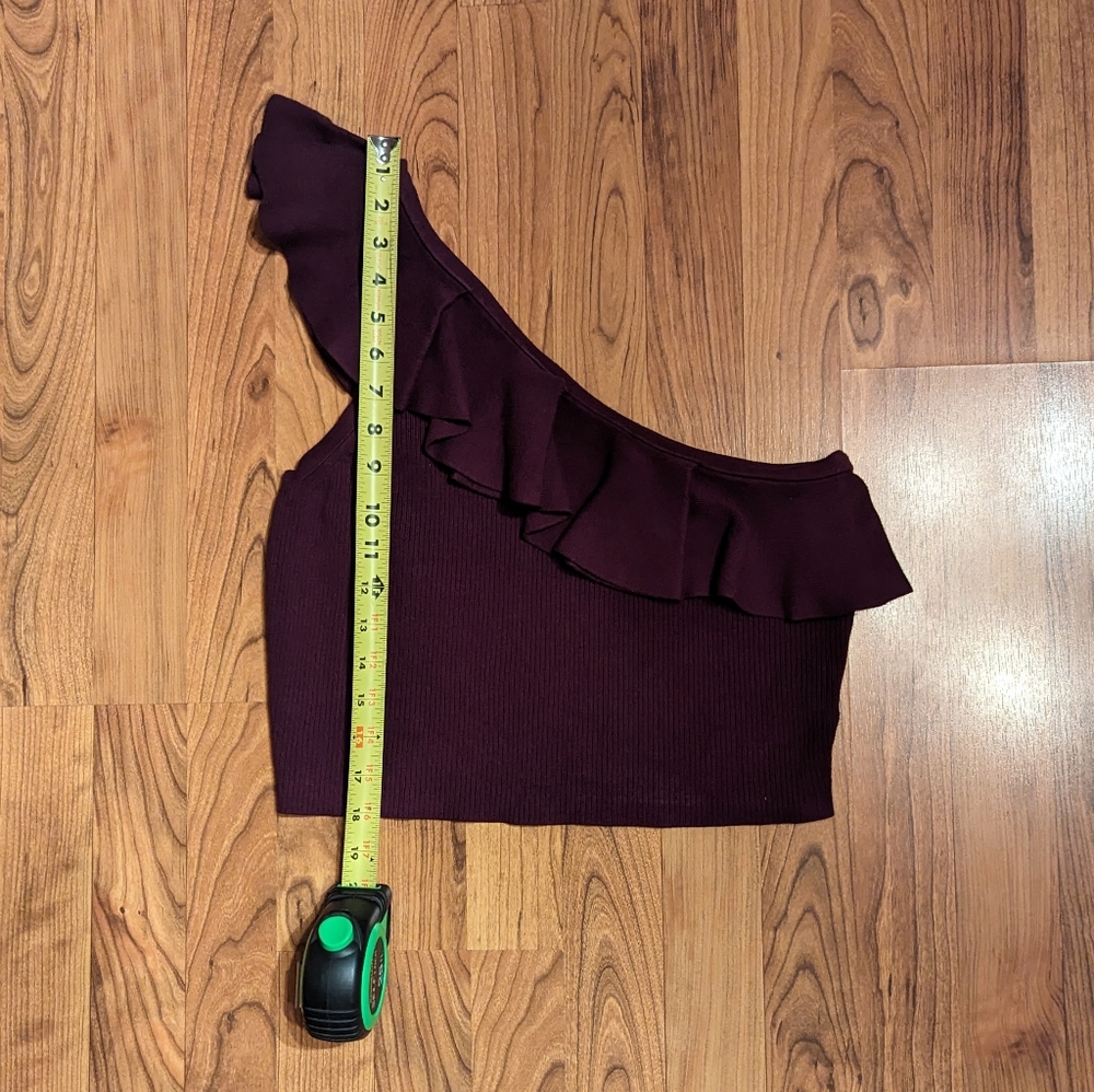 Express One Shoulder Knit Crop Top in Merlot, Size XL - Picture 5 of 8